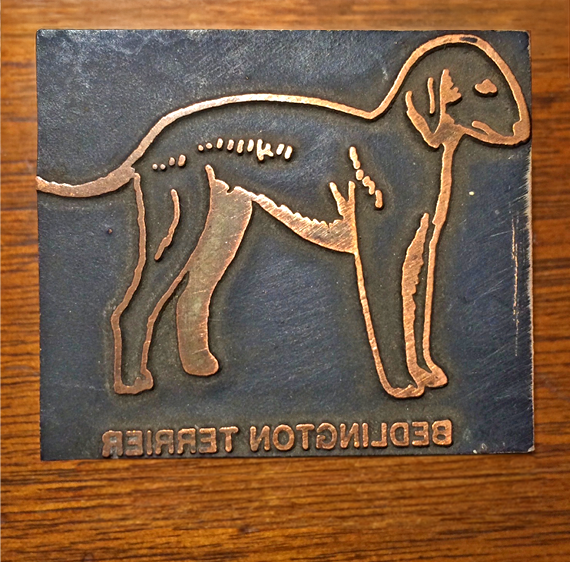 The original Bedlington Terrier letterpress printing block
